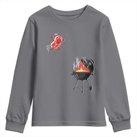 Funny BBQ Steak Meme Cute Meat Jumping Into Grill Youth Sweatshirt