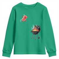 Funny BBQ Steak Meme Cute Meat Jumping Into Grill Youth Sweatshirt