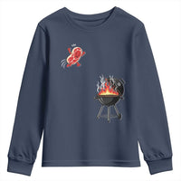 Funny BBQ Steak Meme Cute Meat Jumping Into Grill Youth Sweatshirt