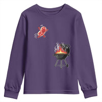 Funny BBQ Steak Meme Cute Meat Jumping Into Grill Youth Sweatshirt