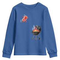 Funny BBQ Steak Meme Cute Meat Jumping Into Grill Youth Sweatshirt
