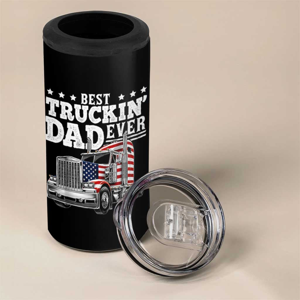 Best Truckin Dad Ever 4 in 1 Can Cooler Tumbler Funny Rig Trucker Fathers Day
