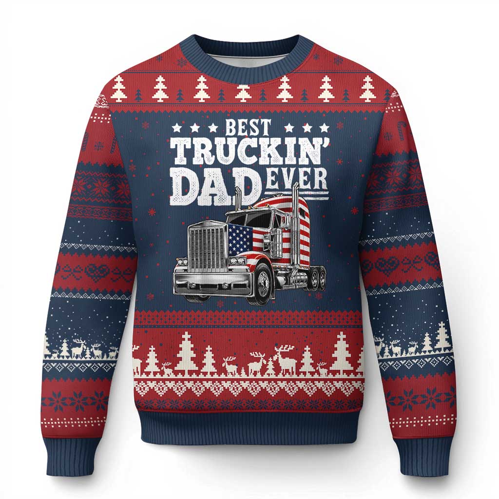 Best Truckin Dad Ever Ugly Christmas Sweater Funny Rig Trucker Fathers Day