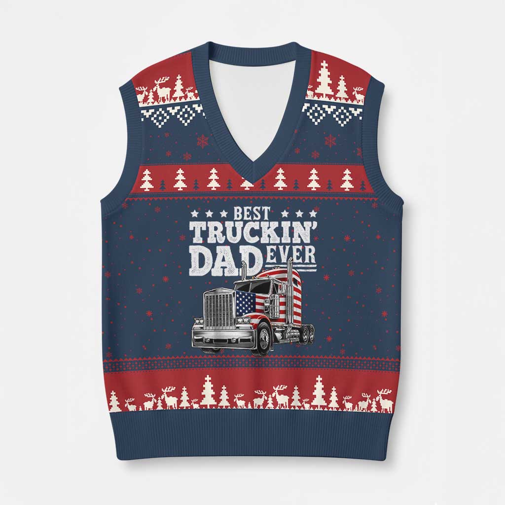 Best Truckin Dad Ever V-Neck Knit Sweater Vest Funny Rig Trucker Fathers Day