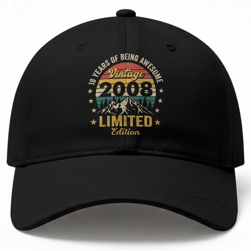 18th Birthday Baseball Cap Vintage 2008 Limited Edition Retro 18 Years Of Being Awesome Mountain