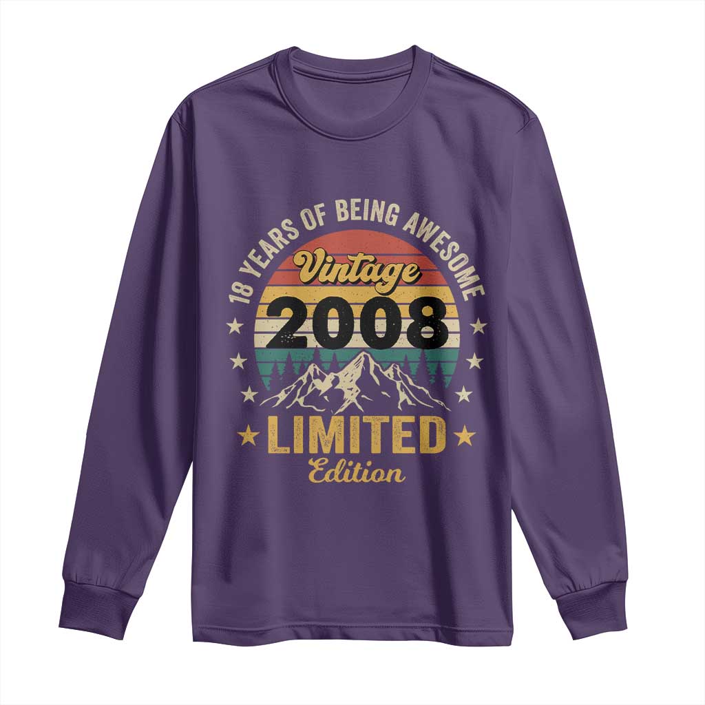 18th Birthday Long Sleeve Shirt Vintage 2008 Limited Edition Retro 18 Years Of Being Awesome Mountain
