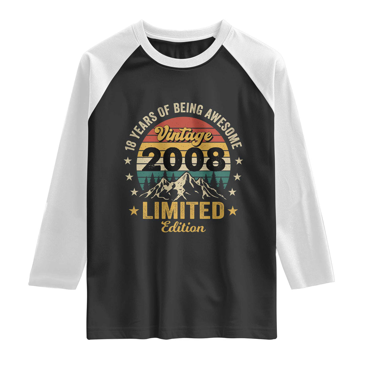 18th Birthday Raglan Shirt Vintage 2008 Limited Edition Retro 18 Years Of Being Awesome Mountain