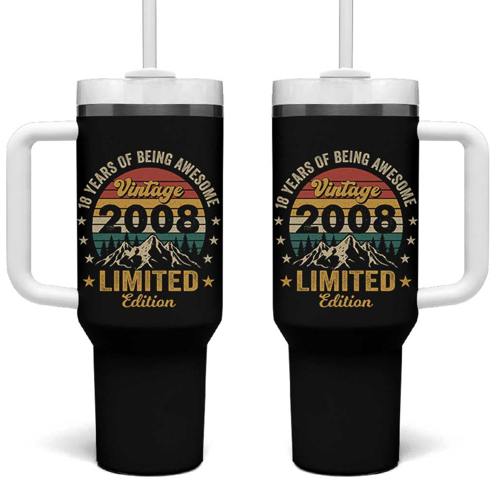 18th Birthday Tumbler With Handle Vintage 2008 Limited Edition Retro 18 Years Of Being Awesome Mountain