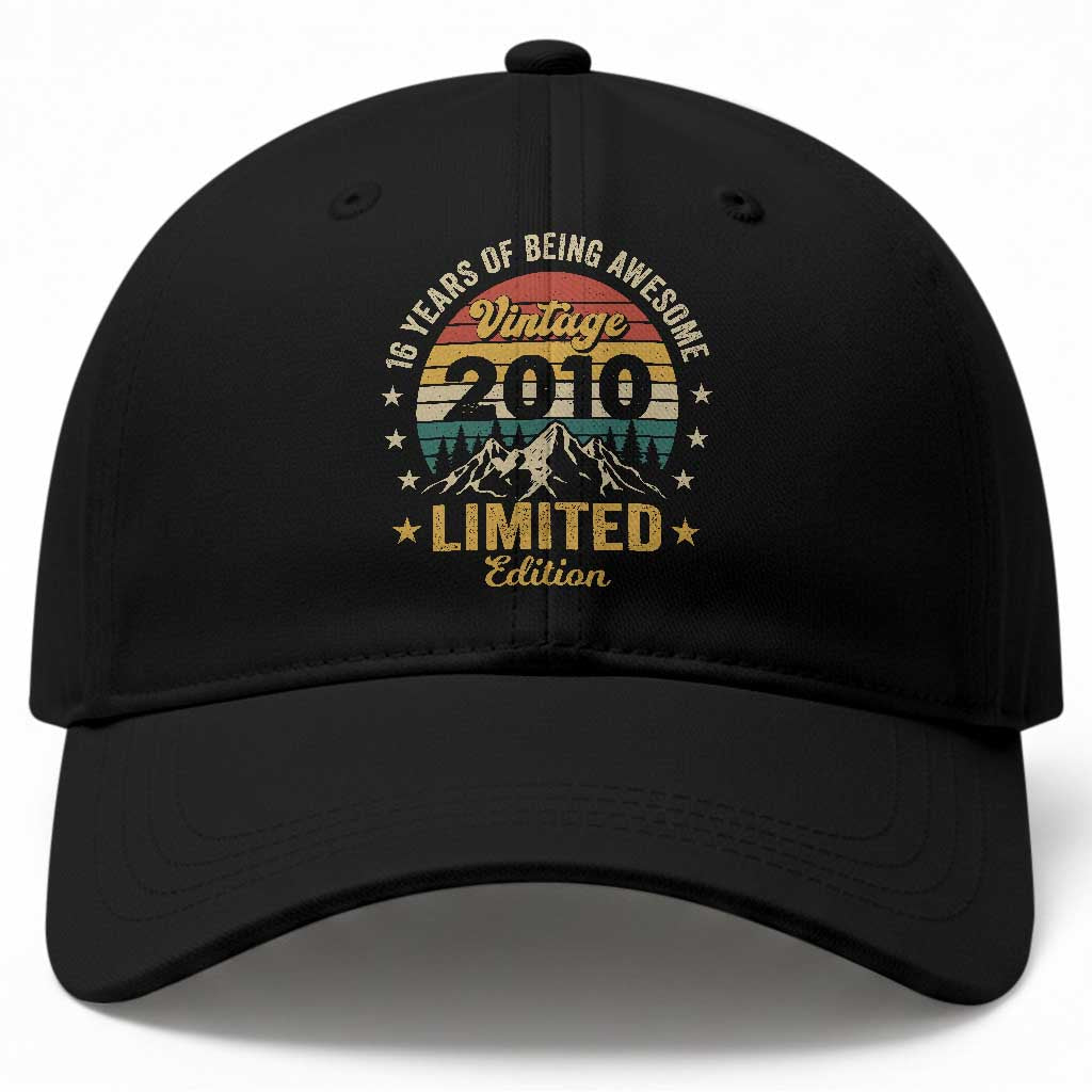 16th Birthday Baseball Cap Vintage 2010 Limited Edition Retro 16 Years Of Being Awesome Mountain