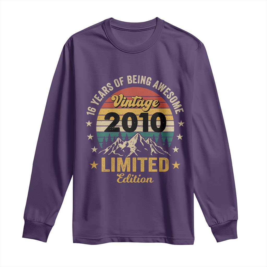 16th Birthday Long Sleeve Shirt Vintage 2010 Limited Edition Retro 16 Years Of Being Awesome Mountain