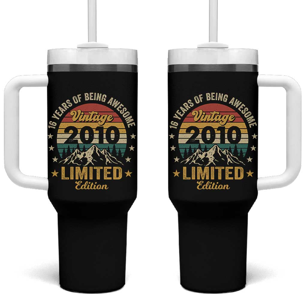 16th Birthday Tumbler With Handle Vintage 2010 Limited Edition Retro 16 Years Of Being Awesome Mountain