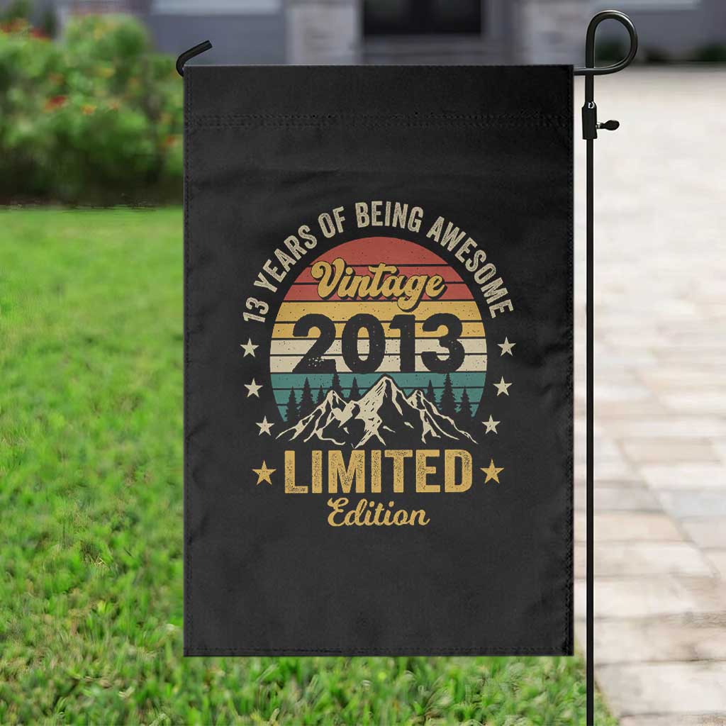 13th Birthday Garden Flag Vintage 2013 Limited Edition Retro 13 Years Of Being Awesome Mountain