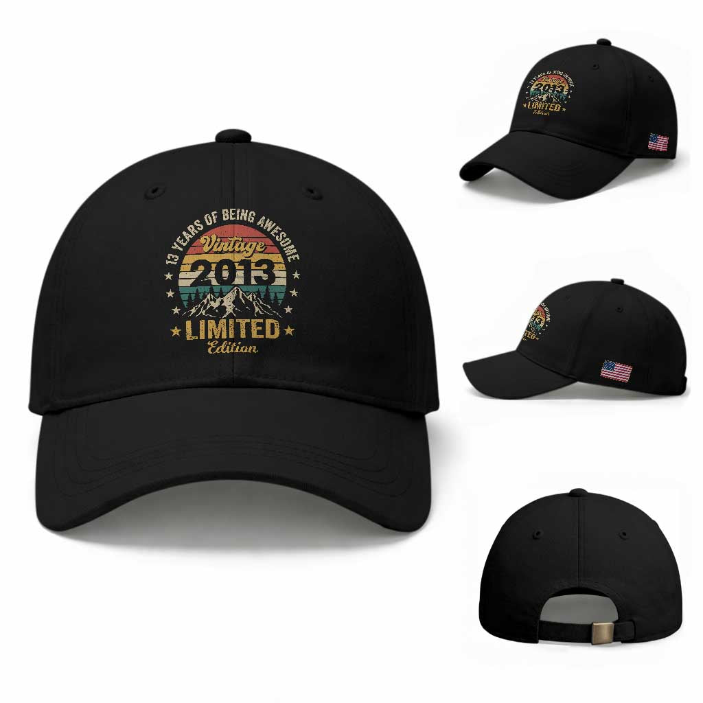 13th Birthday Baseball Cap Vintage 2013 Limited Edition Retro 13 Years Of Being Awesome Mountain