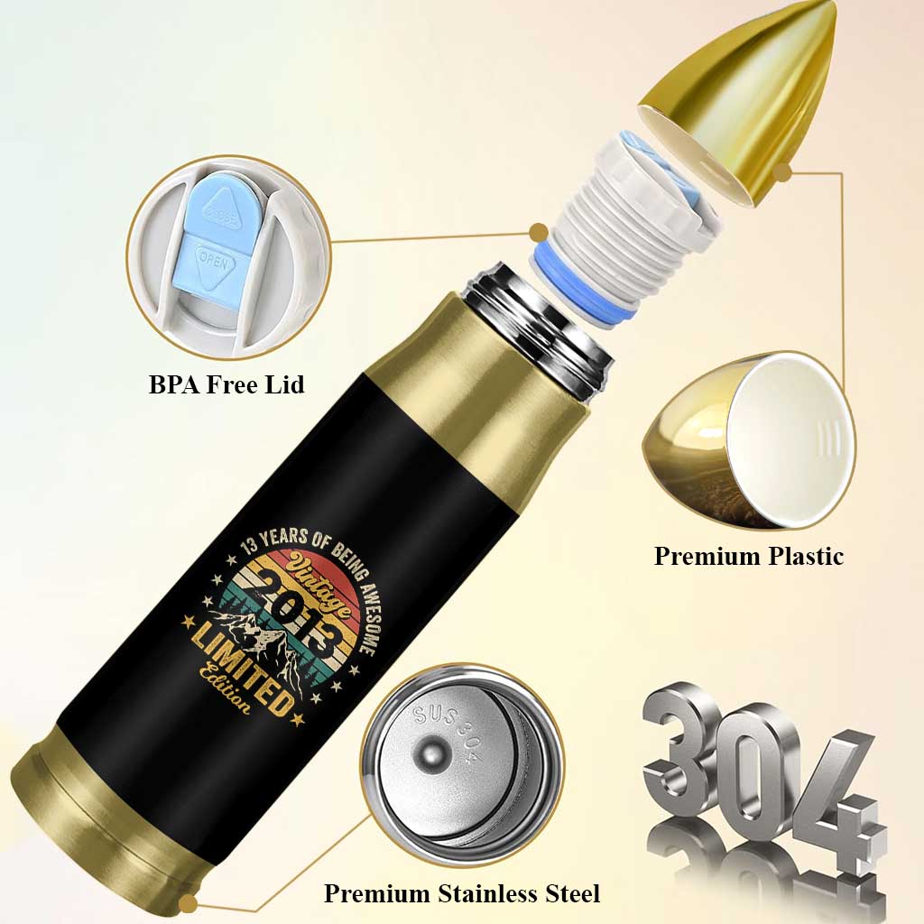 13th Birthday Bullet Tumbler Vintage 2013 Limited Edition Retro 13 Years Of Being Awesome Mountain