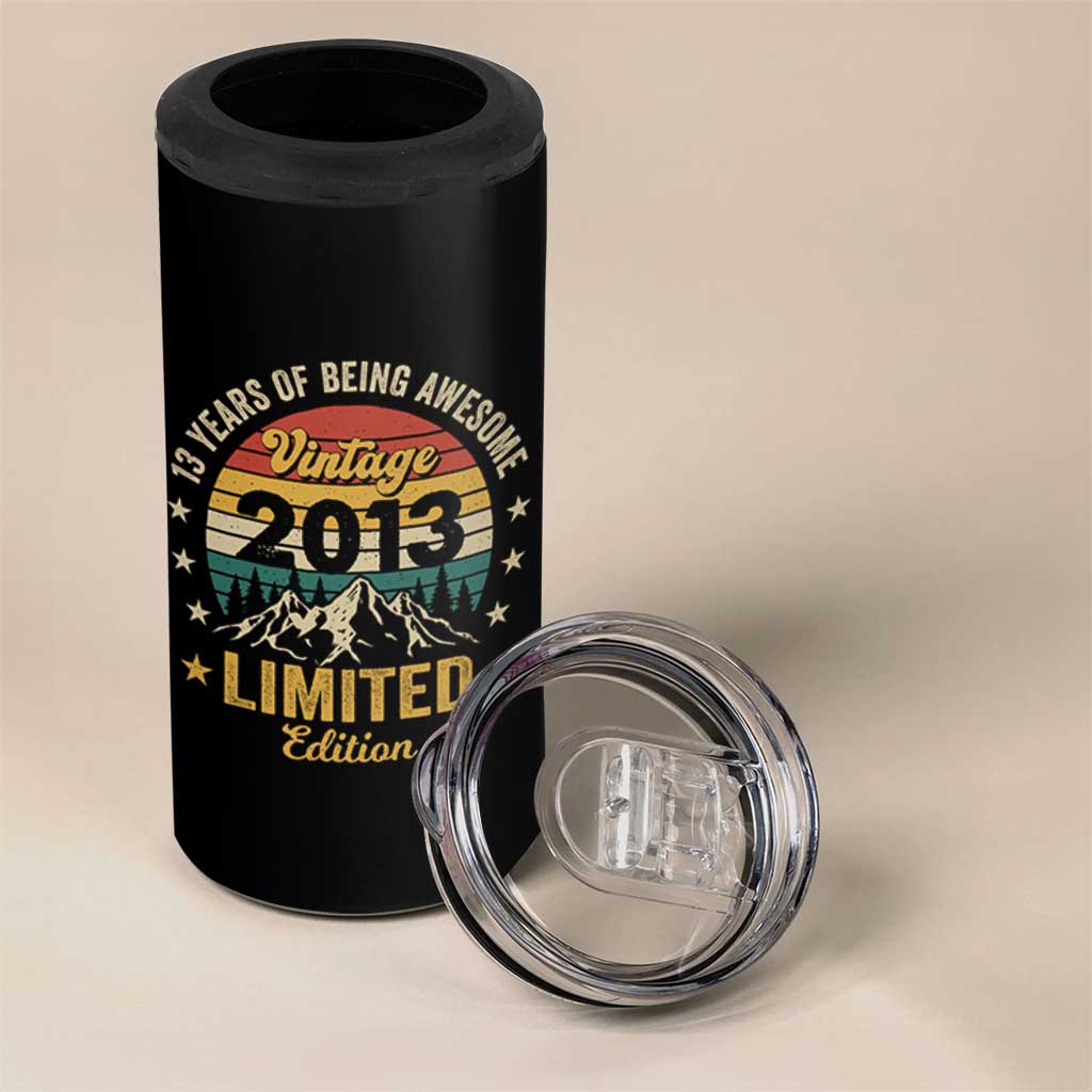 13th Birthday 4 in 1 Can Cooler Tumbler Vintage 2013 Limited Edition Retro 13 Years Of Being Awesome Mountain