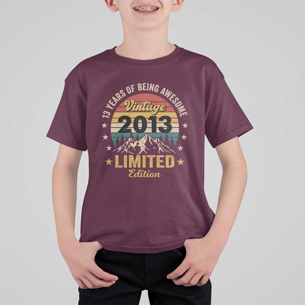 13th Birthday T Shirt For Kid Vintage 2013 Limited Edition Retro 13 Years Of Being Awesome Mountain