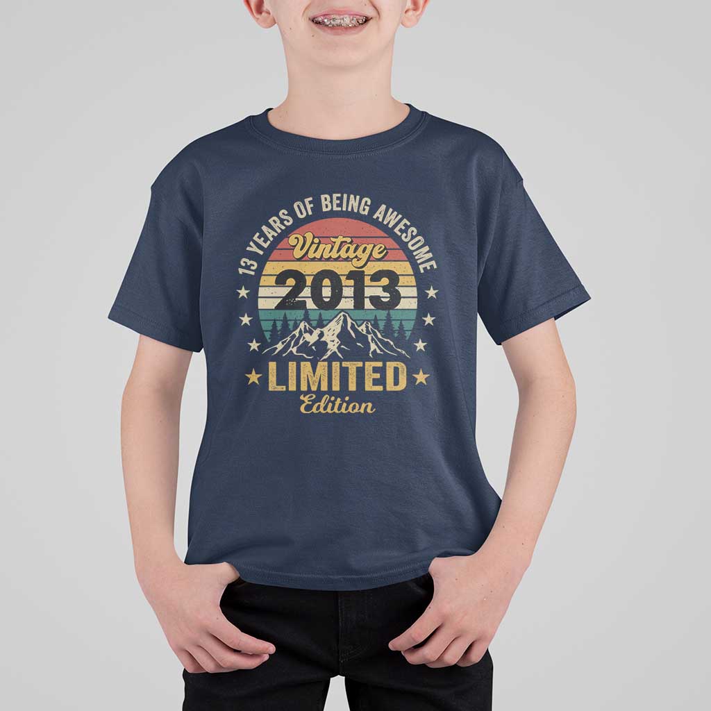 13th Birthday T Shirt For Kid Vintage 2013 Limited Edition Retro 13 Years Of Being Awesome Mountain