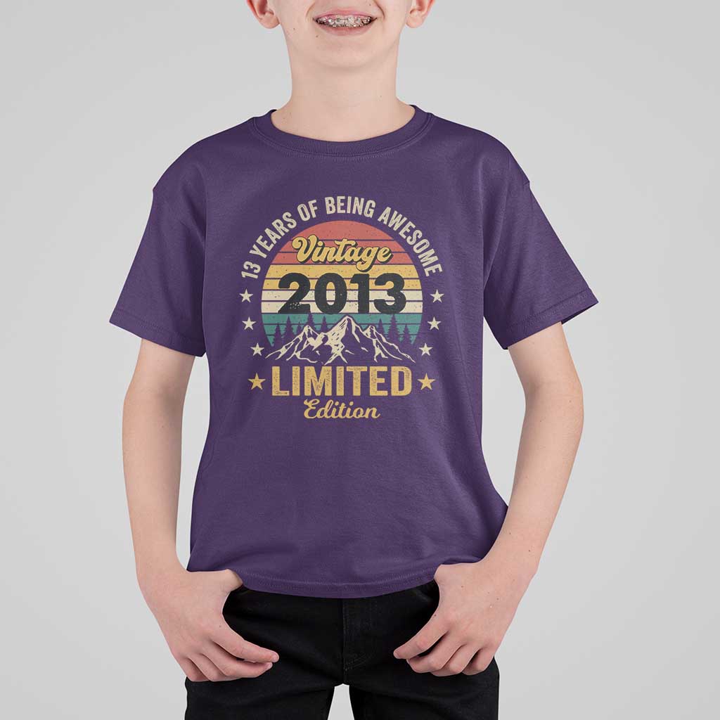 13th Birthday T Shirt For Kid Vintage 2013 Limited Edition Retro 13 Years Of Being Awesome Mountain