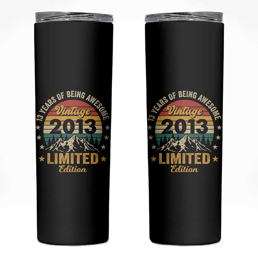13th Birthday Skinny Tumbler Vintage 2013 Limited Edition Retro 13 Years Of Being Awesome Mountain