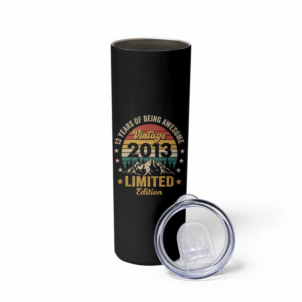 13th Birthday Skinny Tumbler Vintage 2013 Limited Edition Retro 13 Years Of Being Awesome Mountain