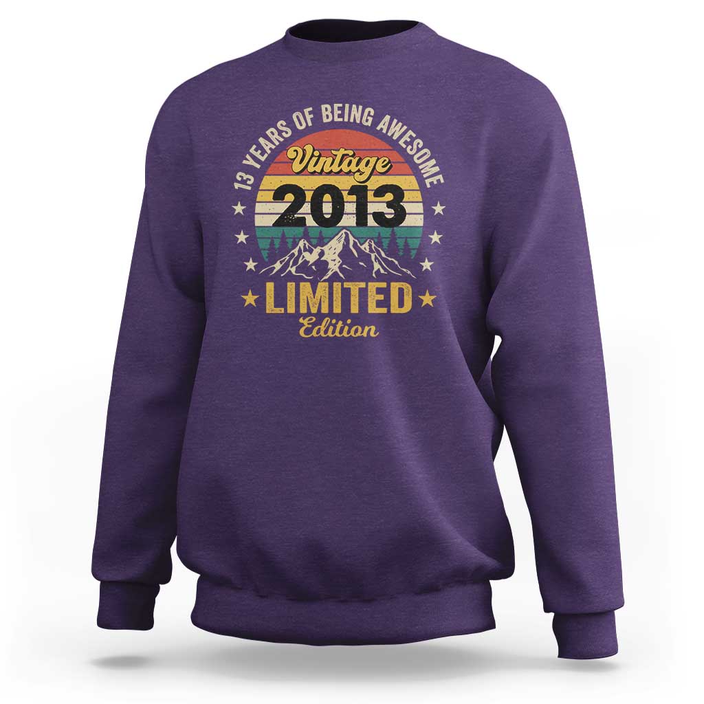 13th Birthday Sweatshirt Vintage 2013 Limited Edition Retro 13 Years Of Being Awesome Mountain