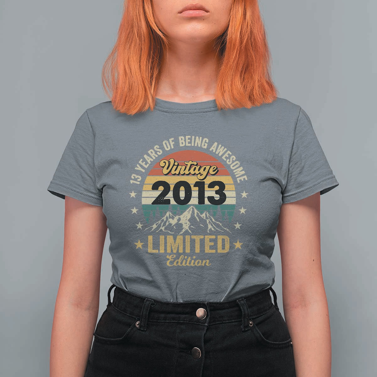 13th Birthday T Shirt For Women Vintage 2013 Limited Edition Retro 13 Years Of Being Awesome Mountain