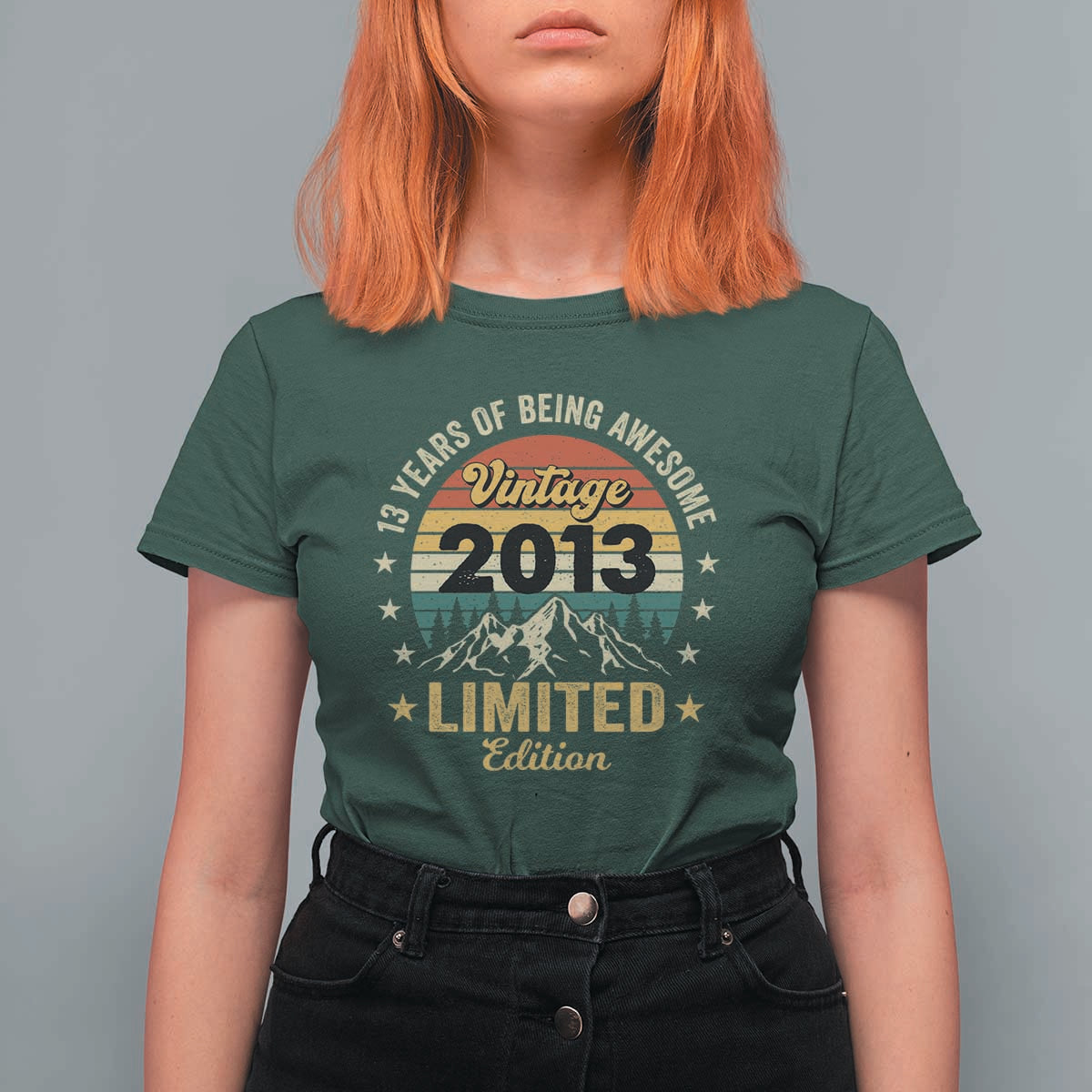 13th Birthday T Shirt For Women Vintage 2013 Limited Edition Retro 13 Years Of Being Awesome Mountain