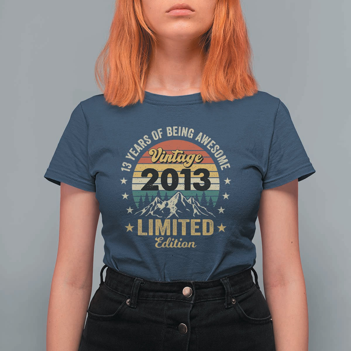 13th Birthday T Shirt For Women Vintage 2013 Limited Edition Retro 13 Years Of Being Awesome Mountain