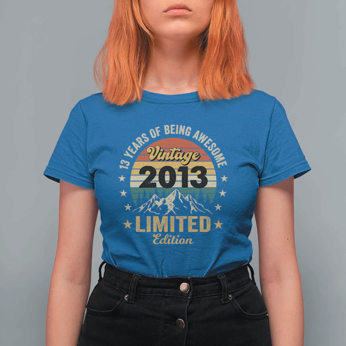 13th Birthday T Shirt For Women Vintage 2013 Limited Edition Retro 13 Years Of Being Awesome Mountain