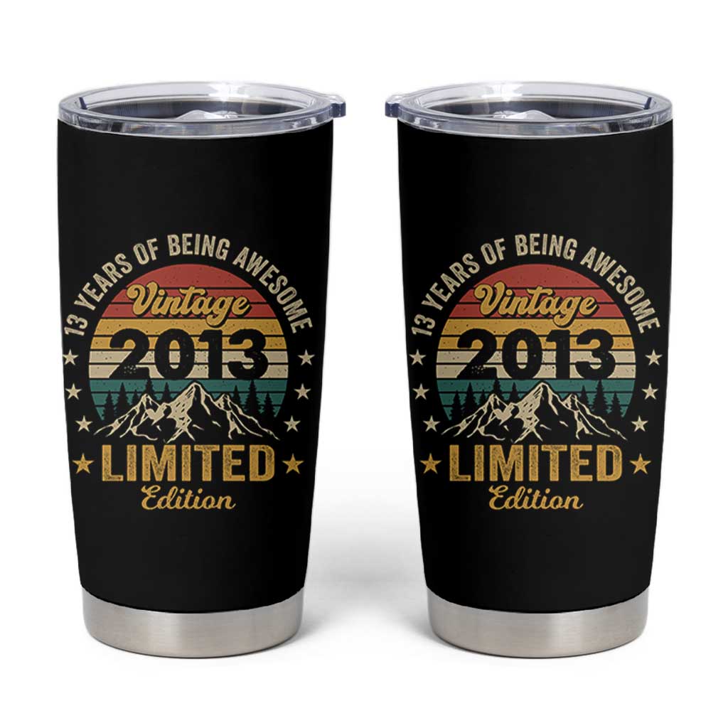 13th Birthday Tumbler Cup Vintage 2013 Limited Edition Retro 13 Years Of Being Awesome Mountain