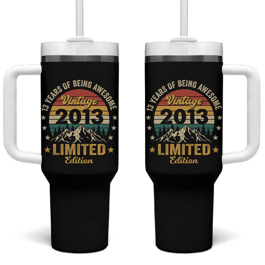 13th Birthday Tumbler With Handle Vintage 2013 Limited Edition Retro 13 Years Of Being Awesome Mountain