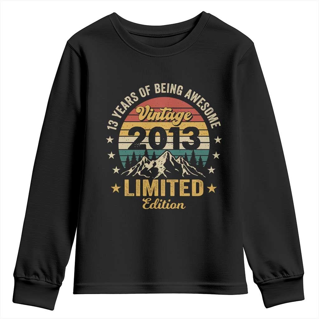 13th Birthday Youth Sweatshirt Vintage 2013 Limited Edition Retro 13 Years Of Being Awesome Mountain