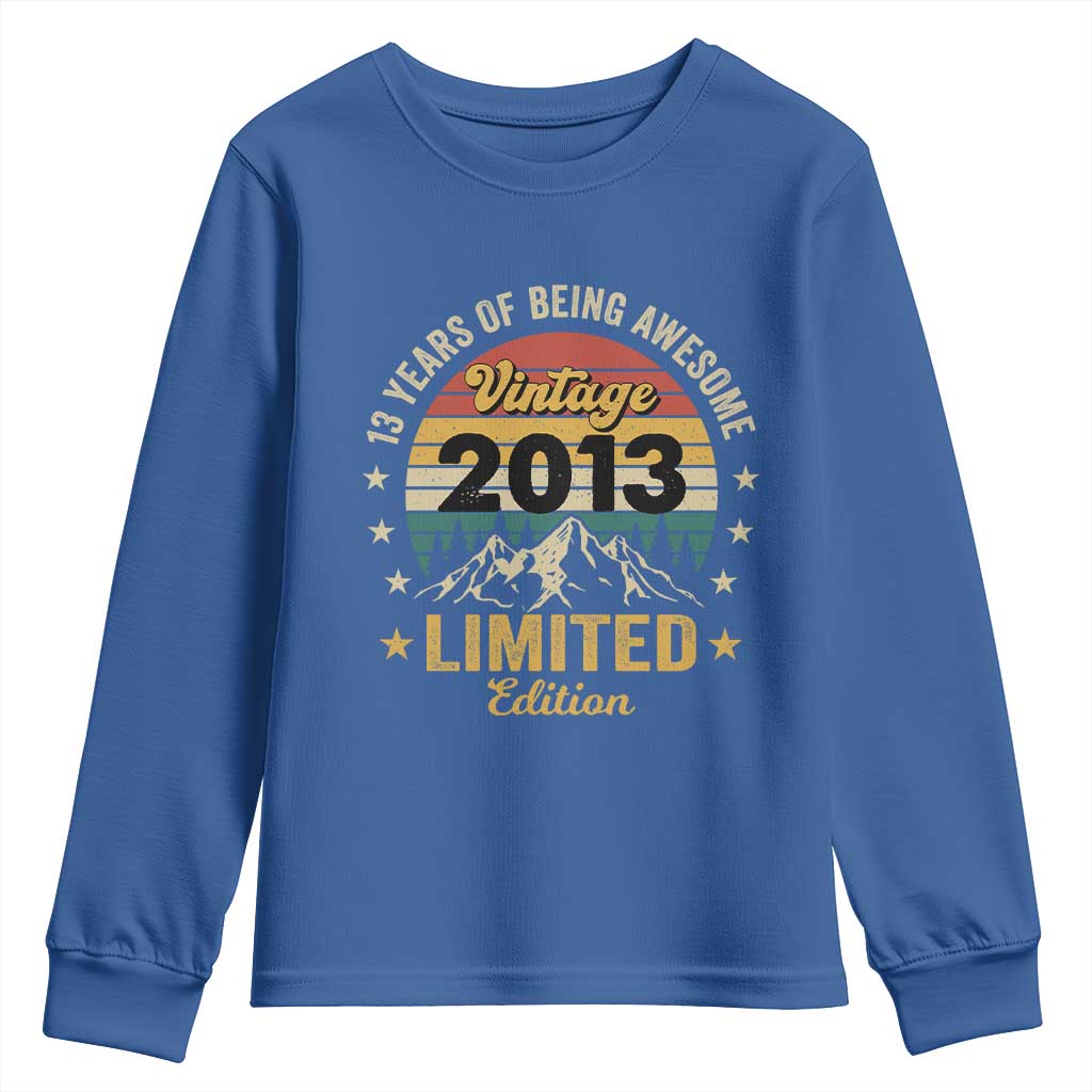 13th Birthday Youth Sweatshirt Vintage 2013 Limited Edition Retro 13 Years Of Being Awesome Mountain