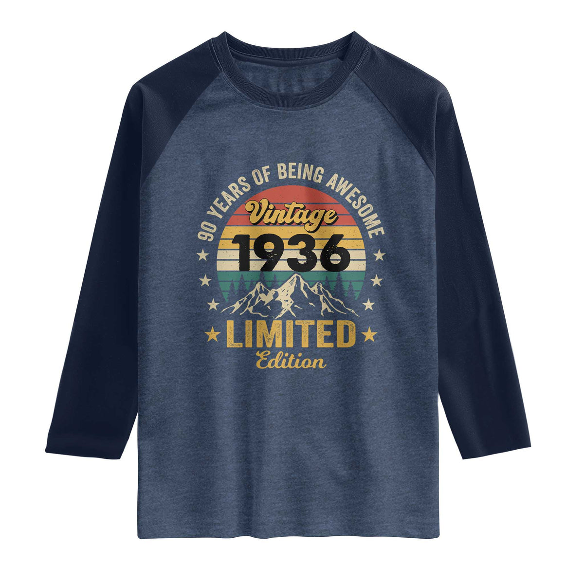 90th Birthday Raglan Shirt Vintage 1936 Limited Edition Retro 90 Years Of Being Awesome Mountain