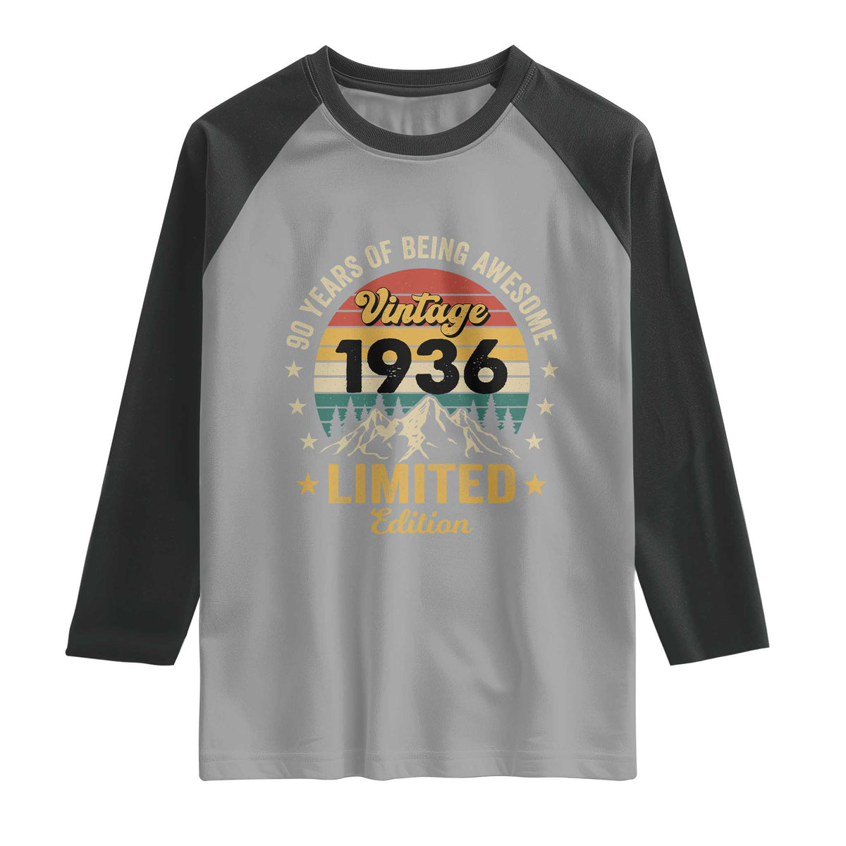 90th Birthday Raglan Shirt Vintage 1936 Limited Edition Retro 90 Years Of Being Awesome Mountain