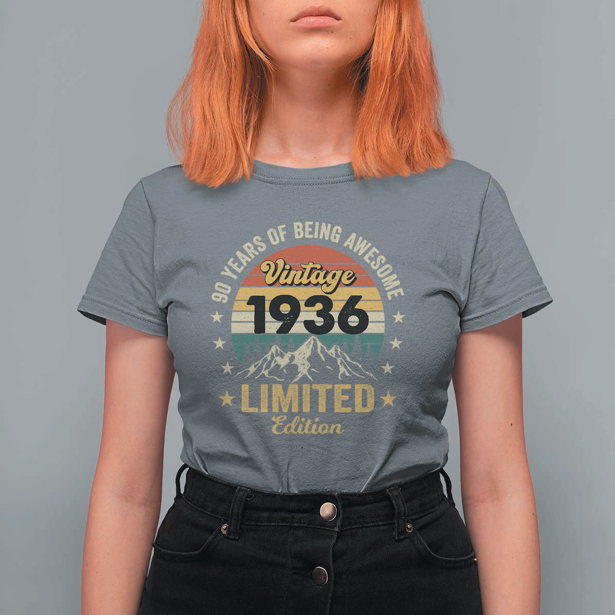 90th Birthday T Shirt For Women Vintage 1936 Limited Edition Retro 90 Years Of Being Awesome Mountain