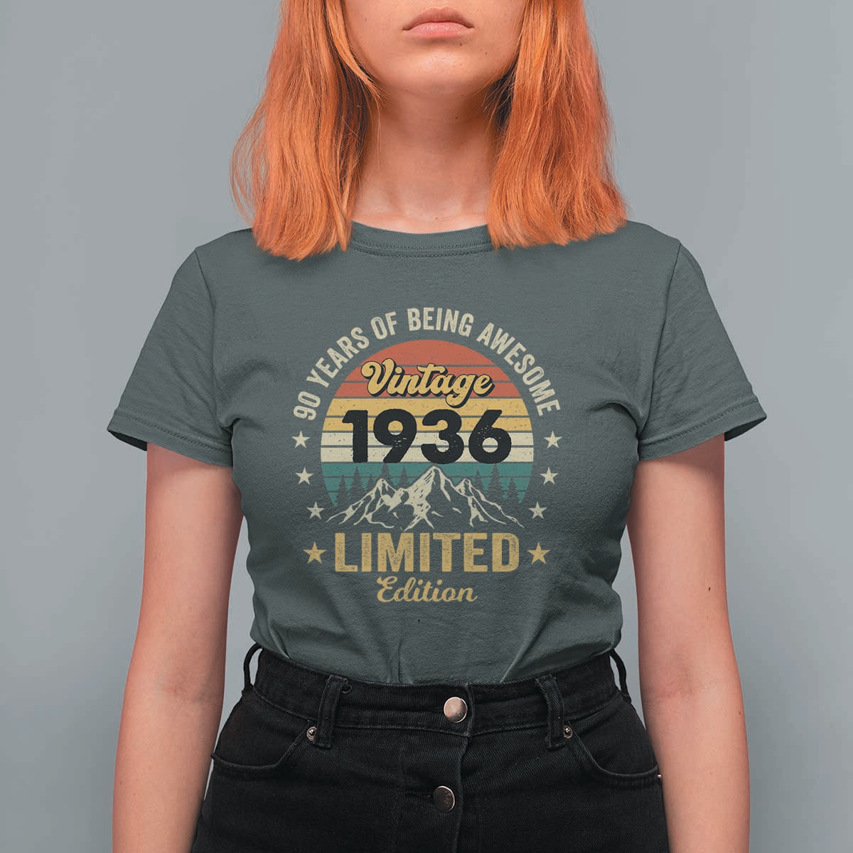 90th Birthday T Shirt For Women Vintage 1936 Limited Edition Retro 90 Years Of Being Awesome Mountain