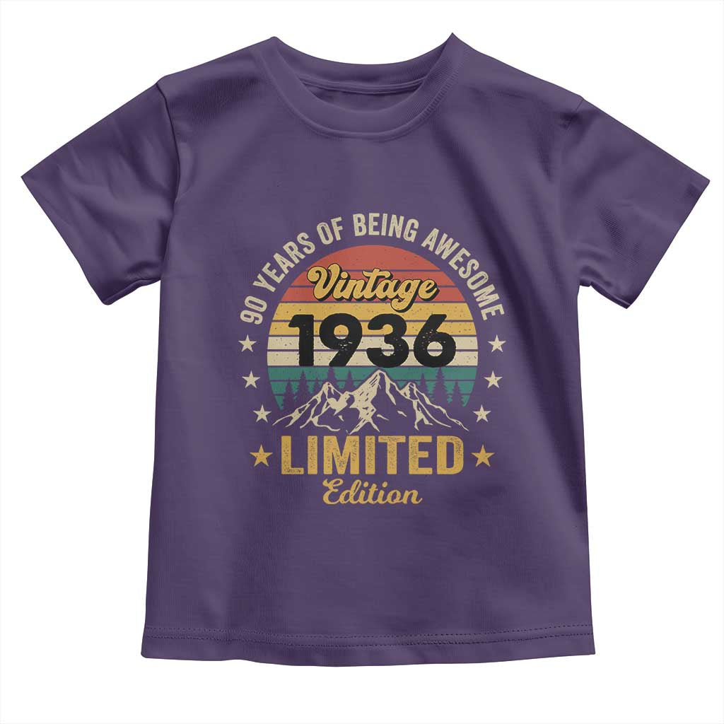 90th Birthday Toddler T Shirt Vintage 1936 Limited Edition Retro 90 Years Of Being Awesome Mountain