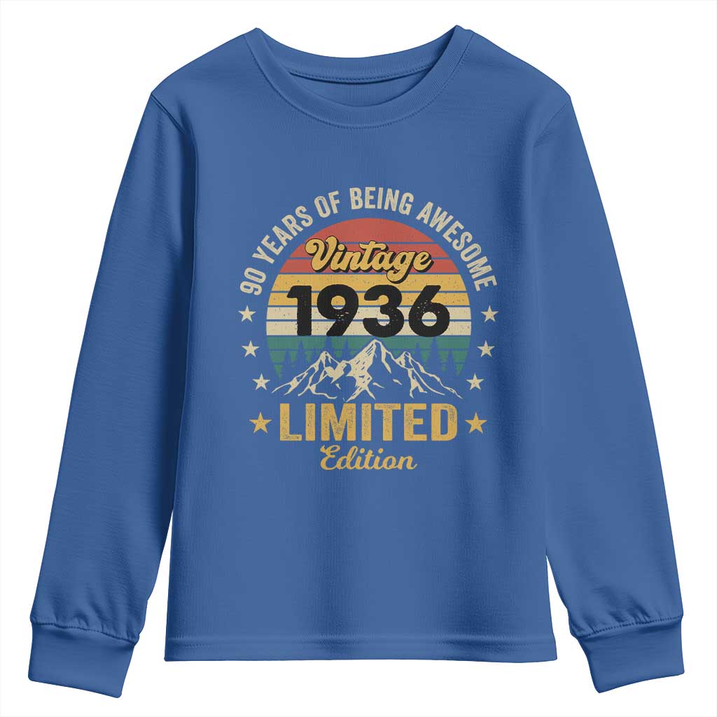 90th Birthday Youth Sweatshirt Vintage 1936 Limited Edition Retro 90 Years Of Being Awesome Mountain