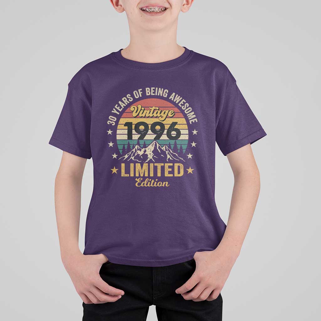 30th Birthday T Shirt For Kid Vintage 1996 Limited Edition Retro 30 Years Of Being Awesome Mountain