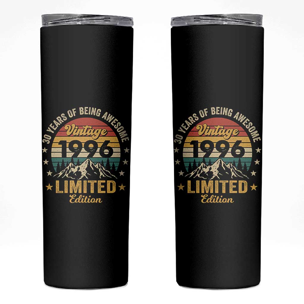 30th Birthday Skinny Tumbler Vintage 1996 Limited Edition Retro 30 Years Of Being Awesome Mountain