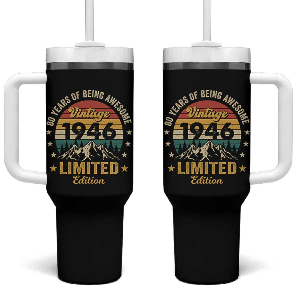 80th Birthday Tumbler With Handle Vintage 1946 Limited Edition Retro 80 Years Of Being Awesome Mountain