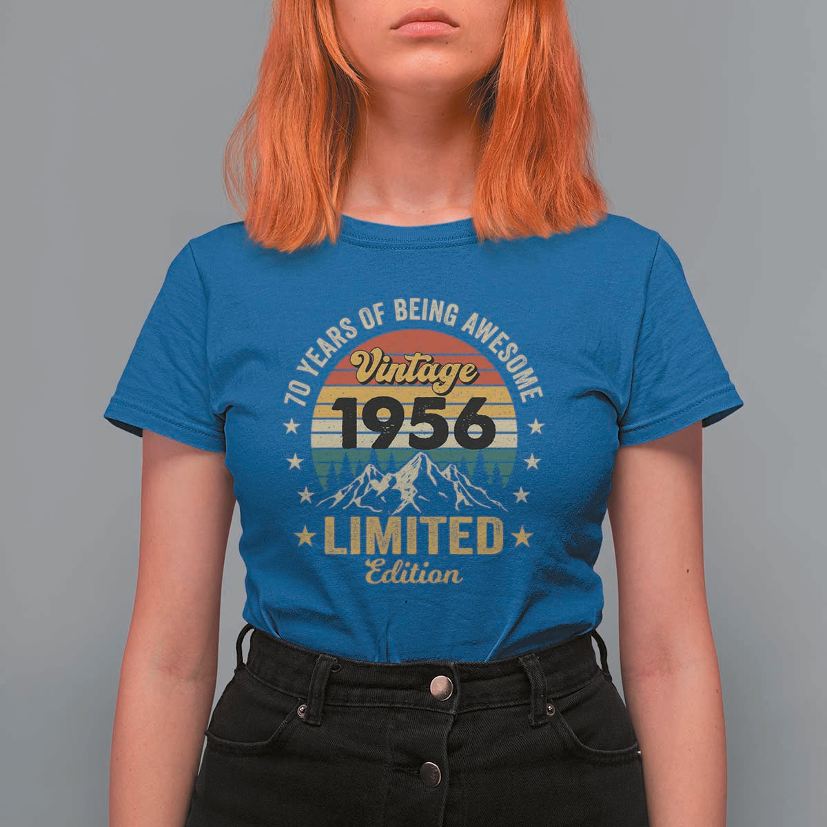 70th Birthday T Shirt For Women Vintage 1956 Limited Edition Retro 70 Years Of Being Awesome Mountain