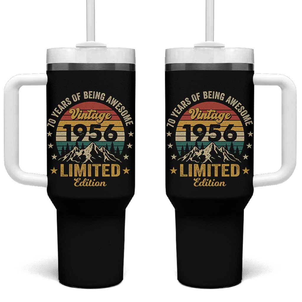 70th Birthday Tumbler With Handle Vintage 1956 Limited Edition Retro 70 Years Of Being Awesome Mountain
