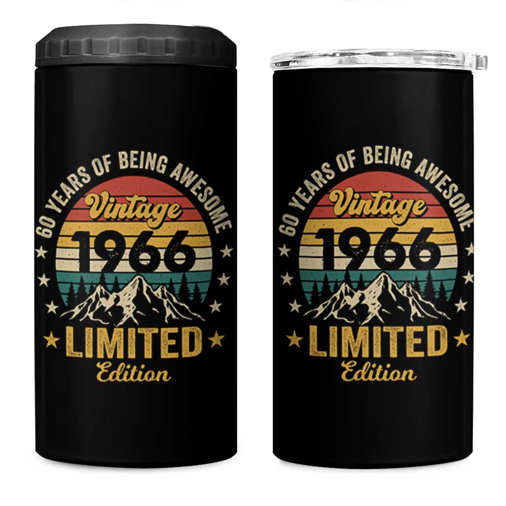 60th Birthday 4 in 1 Can Cooler Tumbler Vintage 1966 Limited Edition Retro 60 Years Of Being Awesome Mountain