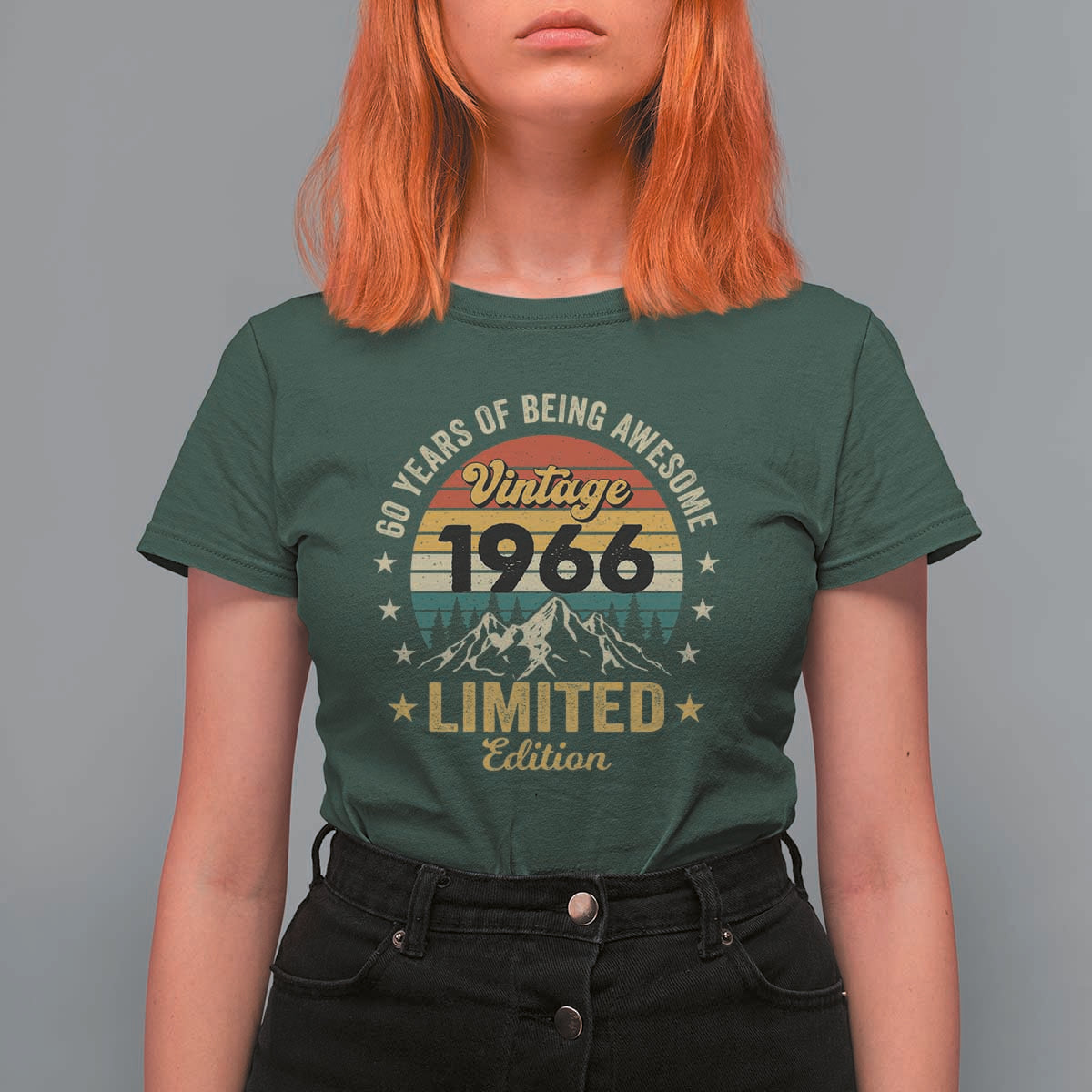 60th Birthday T Shirt For Women Vintage 1966 Limited Edition Retro 60 Years Of Being Awesome Mountain