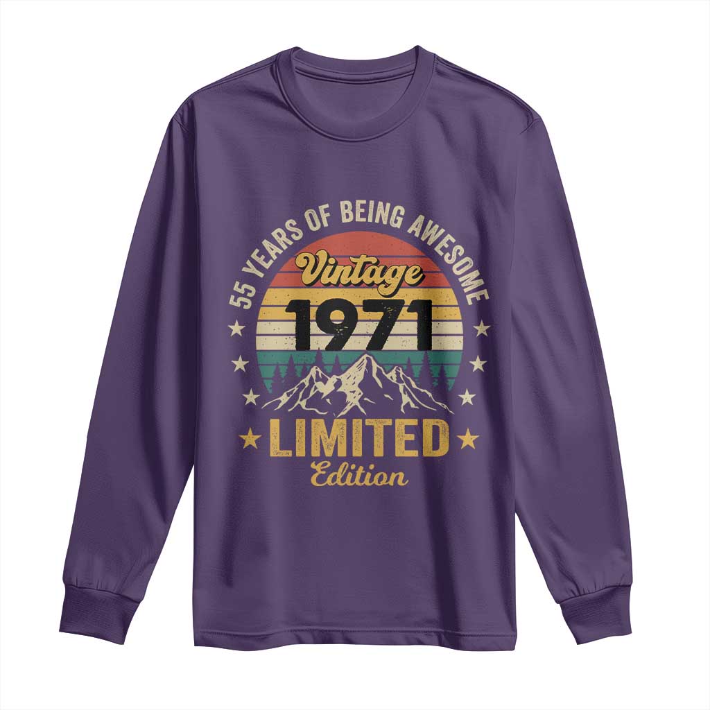 55th Birthday Long Sleeve Shirt Vintage 1971 Limited Edition Retro 55 Years Of Being Awesome Mountain
