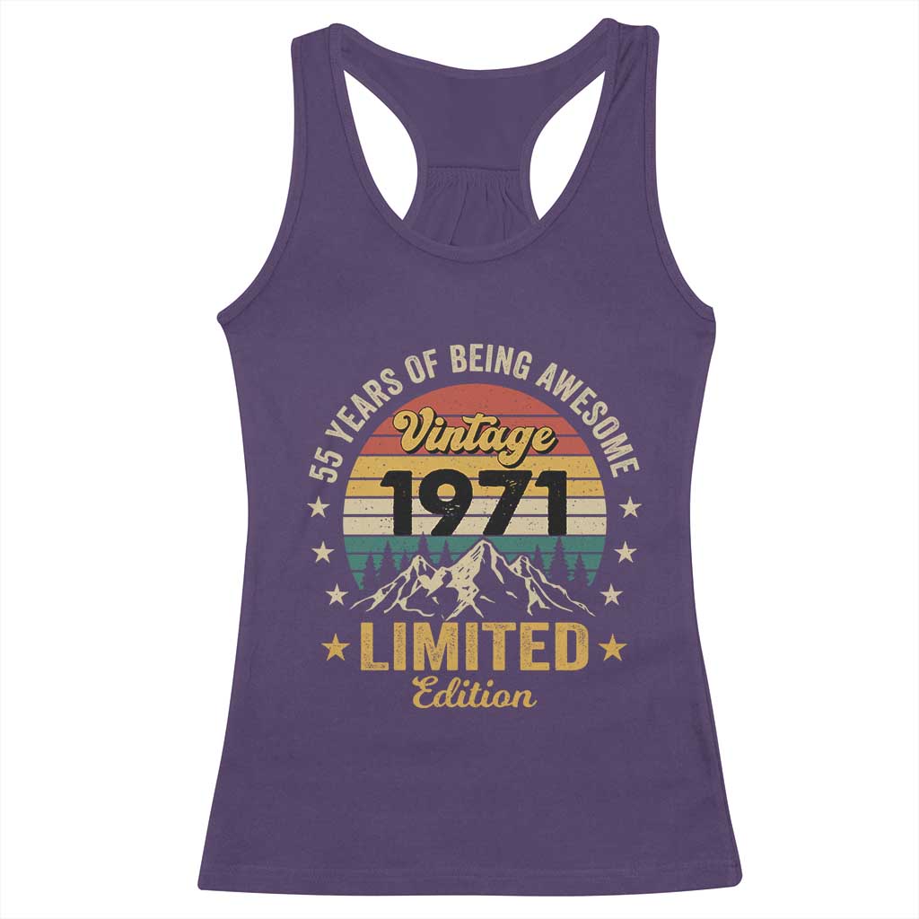 55th Birthday Racerback Tank Top Vintage 1971 Limited Edition Retro 55 Years Of Being Awesome Mountain