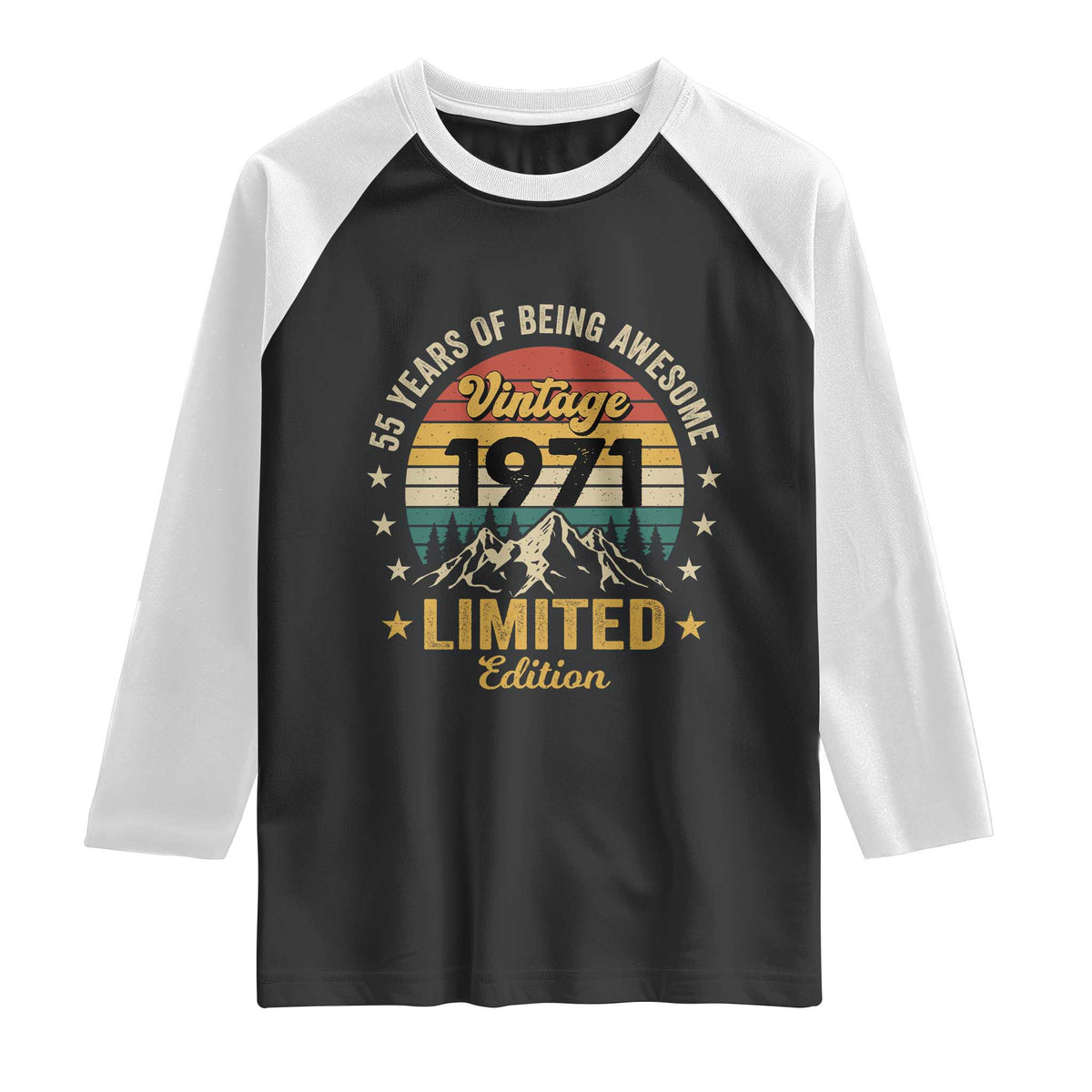 55th Birthday Raglan Shirt Vintage 1971 Limited Edition Retro 55 Years Of Being Awesome Mountain