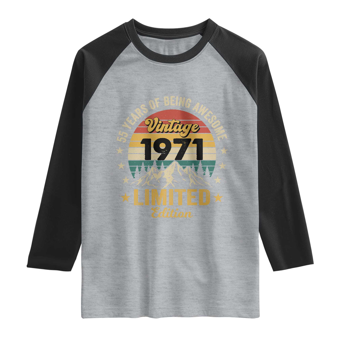 55th Birthday Raglan Shirt Vintage 1971 Limited Edition Retro 55 Years Of Being Awesome Mountain